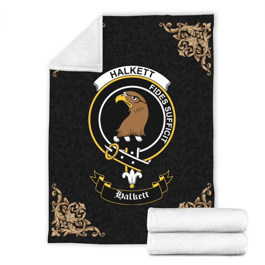 Clan Halkett Crest Tartan Premium Blanket Black