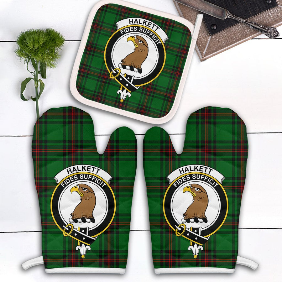 Clan Halkett Tartan Crest Oven Mitt And Pot Holder (2 Oven Mitts + 1 Pot Holder)