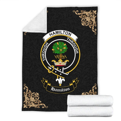 Clan Hamilton Crest Tartan Premium Blanket Black KN56