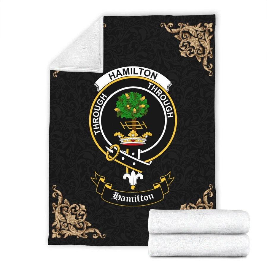 Clan Hamilton Crest Tartan Premium Blanket Black KN56 Clan Hamilton Tartan Today   