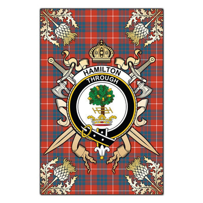 Clan Hamilton Ancient Tartan Crest Black Garden Flag - Gold Thistle MJ88