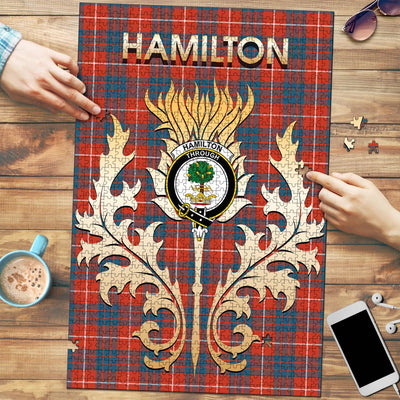Clan Hamilton Ancient Tartan Crest Thistle Jigsaw Puzzles Gift For Family CU78