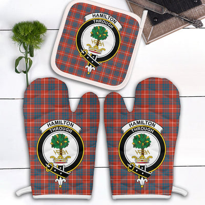 Clan Hamilton Ancient Tartan Crest Oven Mitt And Pot Holder (2 Oven Mitts + 1 Pot Holder) TC91