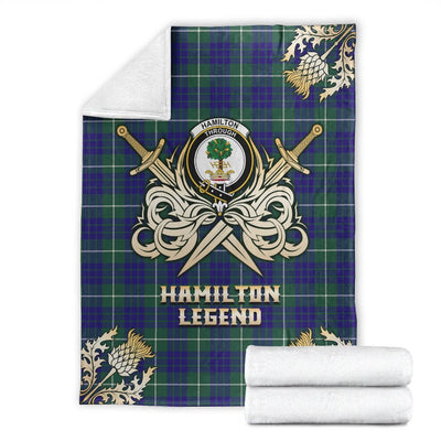 Clan Hamilton Hunting Modern Tartan Gold Courage Symbol Blanket MM66