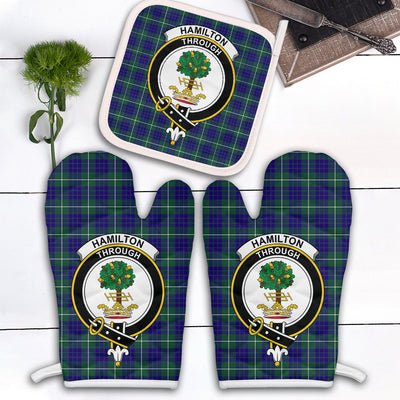 Clan Hamilton Hunting Modern Tartan Crest Oven Mitt And Pot Holder (2 Oven Mitts + 1 Pot Holder) ST39