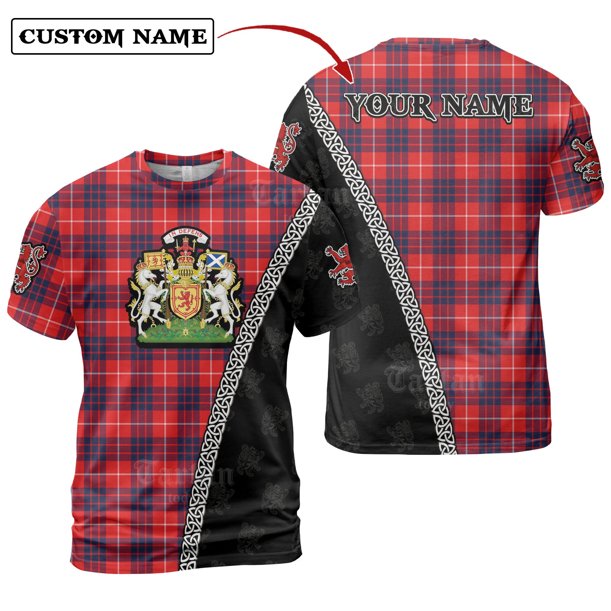 Hamilton Modern Tartan Shirt with Scotland Coat of Arms & Custom Name YW15