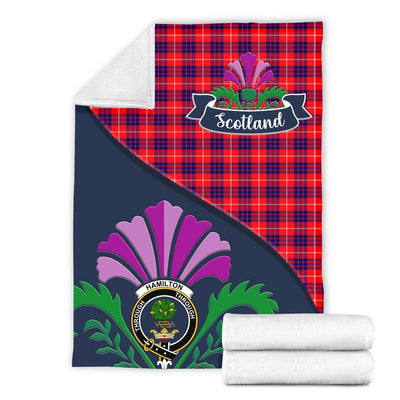 Clan Hamilton Tartan Crest Premium Blanket Thistle Style PK72