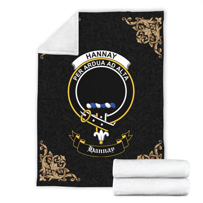 Clan Hannay Crest Tartan Premium Blanket Black YD88
