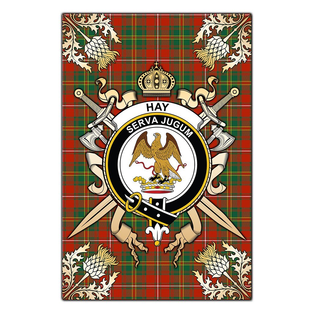 Clan Hay Ancient Tartan Crest Black Garden Flag  - Gold Thistle  ST10 Clan Hay Tartan Today   