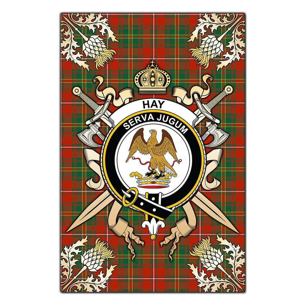 Clan Hay Ancient Tartan Crest Black Garden Flag  - Gold Thistle  ST10 Clan Hay Tartan Today   