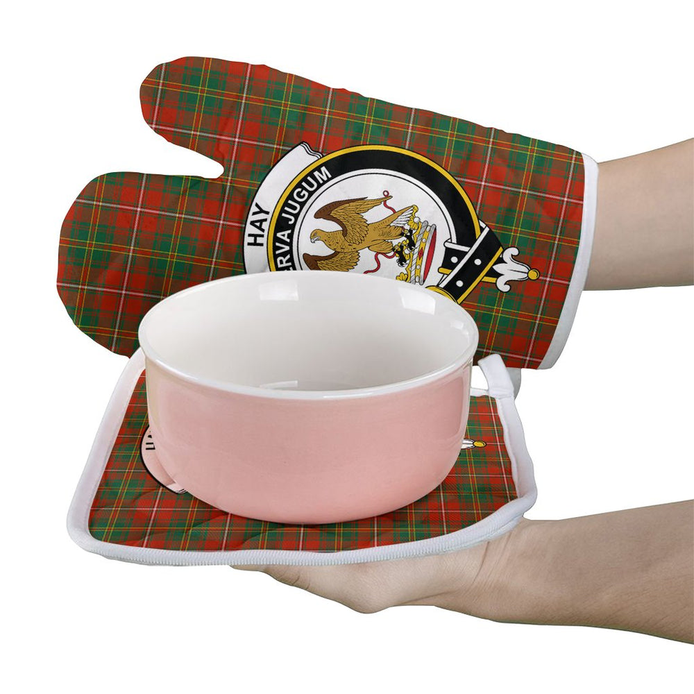 Clan Hay Ancient Tartan Crest Oven Mitt And Pot Holder (2 Oven Mitts + 1 Pot Holder) DL91 Clan Hay Tartan Today   