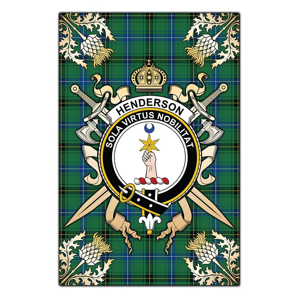 Clan Henderson Ancient Tartan Crest Black Garden Flag  - Gold Thistle  JB79 Clan Henderson Tartan Today   