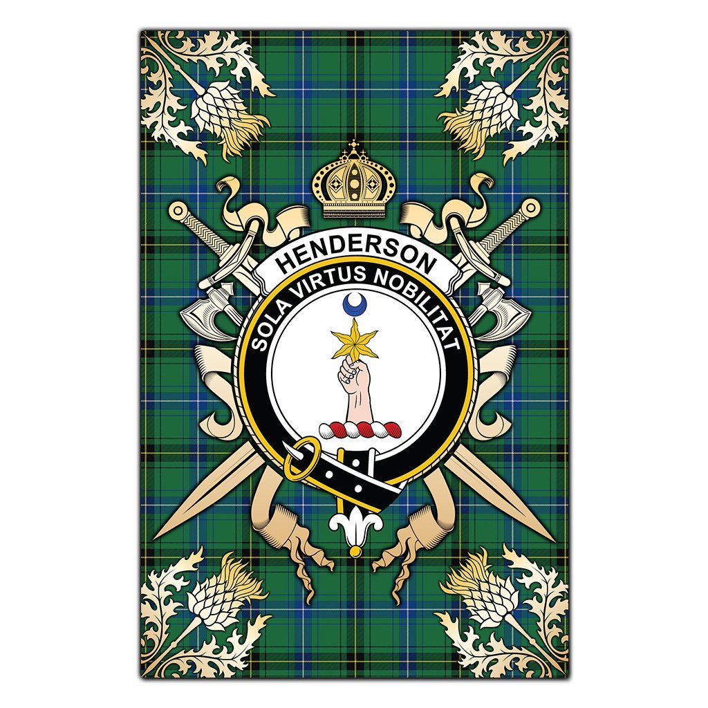 Clan Henderson Ancient Tartan Crest Black Garden Flag  - Gold Thistle  JB79 Clan Henderson Tartan Today   