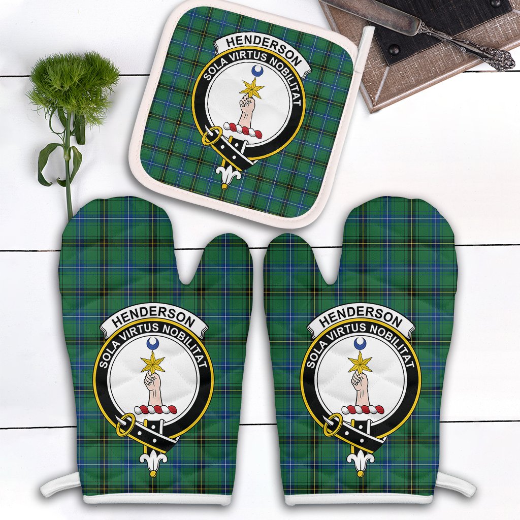 Clan Henderson Ancient Tartan Crest Oven Mitt And Pot Holder (2 Oven Mitts + 1 Pot Holder) QV80 Clan Henderson Tartan Today   