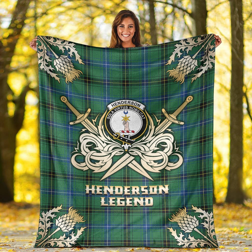 Clan Henderson Ancient Tartan Gold Courage Symbol Blanket JX69 Clan Henderson Tartan Today   