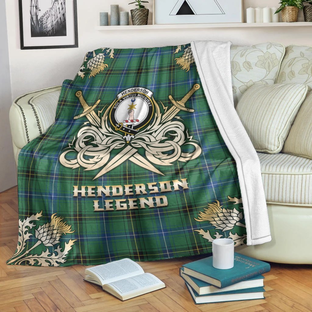 Clan Henderson Ancient Tartan Gold Courage Symbol Blanket JX69 Clan Henderson Tartan Today   
