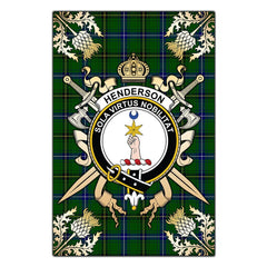Clan Henderson Modern Tartan Crest Black Garden Flag  - Gold Thistle  AF45 Clan Henderson Tartan Today   