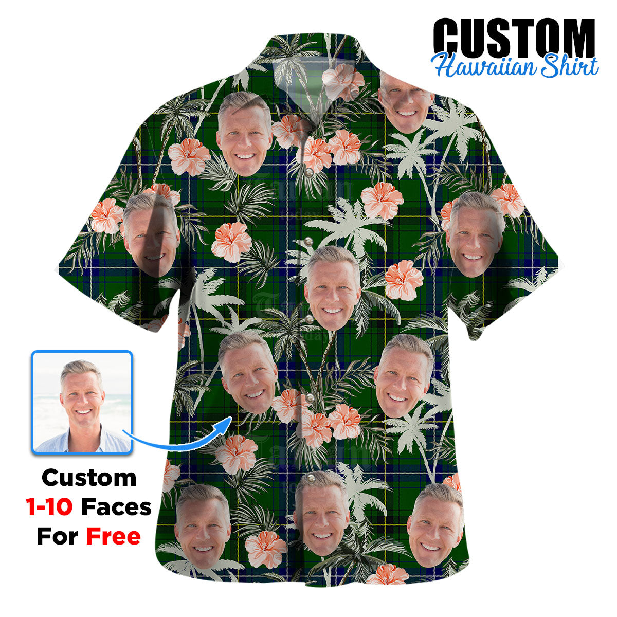 Clan Henderson Modern Tartan Custom Face Hawaiian Shirt – Unisex Gift for Family Members, Summer Party SK79 Henderson Modern Tartan Tartan Hawaii Shirt