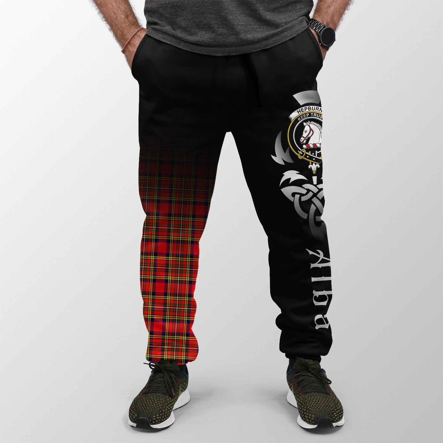Clan Hepburn Tartan Crest Jogger Sweatpants  Alba Celtic Style KZ51 Clan Hepburn Tartan Today   