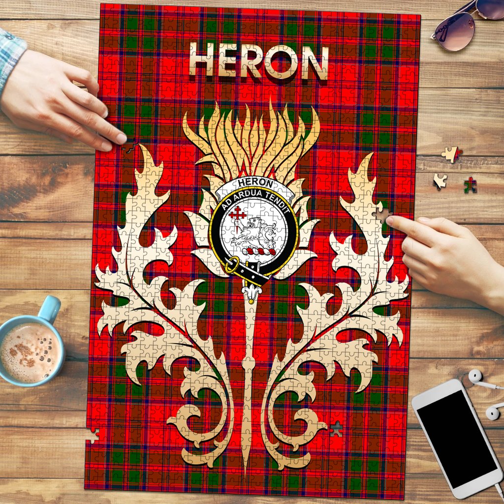 Clan Heron Tartan Crest Thistle Jigsaw Puzzles Gift For Family TT62 Clan Heron Tartan Today   