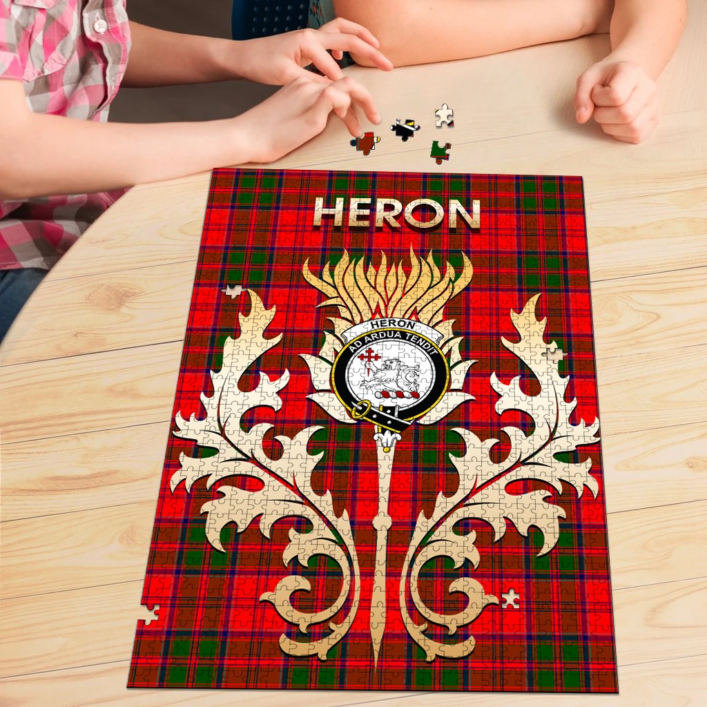 Clan Heron Tartan Crest Thistle Jigsaw Puzzles Gift For Family TT62 Clan Heron Tartan Today   