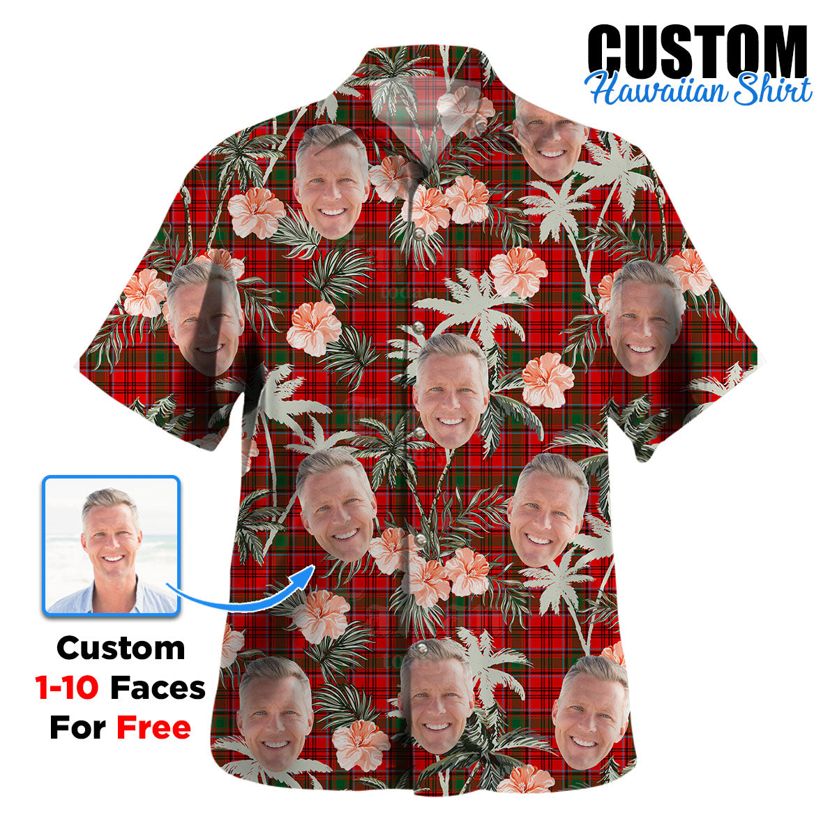 Clan Heron Tartan Custom Face Hawaiian Shirt – Unisex Gift for Family Members, Summer Party JW17 Heron Tartan Tartan Hawaii Shirt