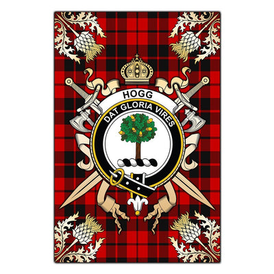 Clan Hogg Tartan Crest Black Garden Flag - Gold Thistle IS54