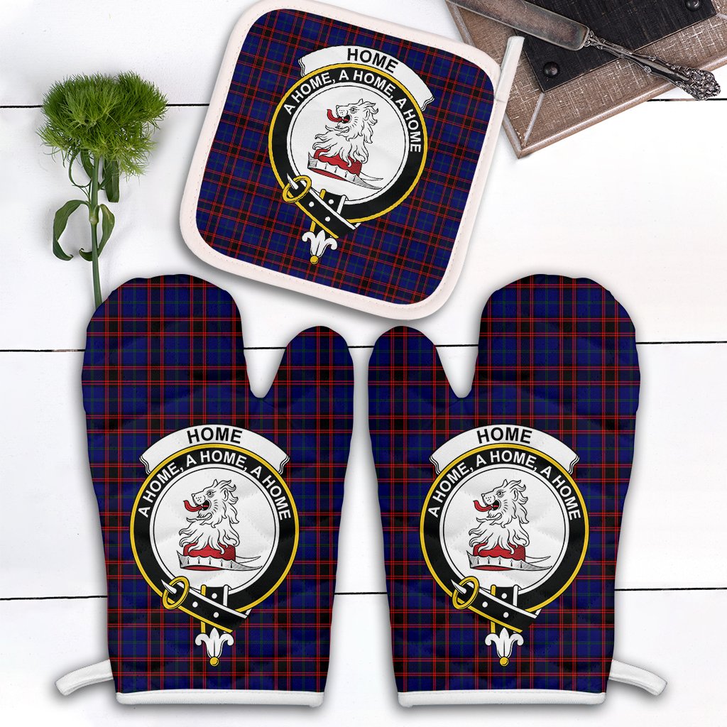 Clan Home Modern Tartan Crest Oven Mitt And Pot Holder (2 Oven Mitts + 1 Pot Holder) CI55 Clan Home/Hume Tartan Today   