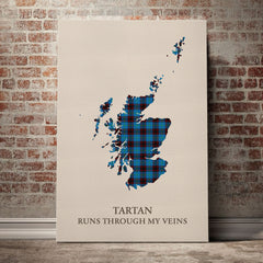Home Ancient Tartan Scotland Map Canvas – “Tartan Runs Through My Veins” Wall Art