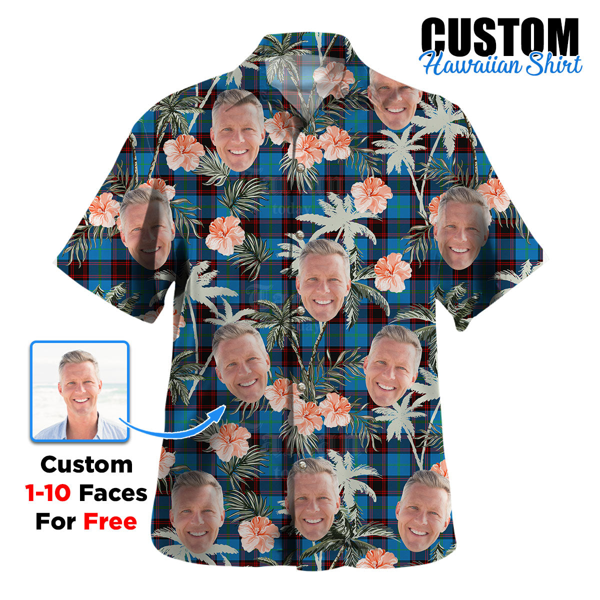 Clan Home Ancient Tartan Custom Face Hawaiian Shirt – Unisex Gift for Family Members, Summer Party BM55 Home Ancient Tartan Tartan Hawaii Shirt