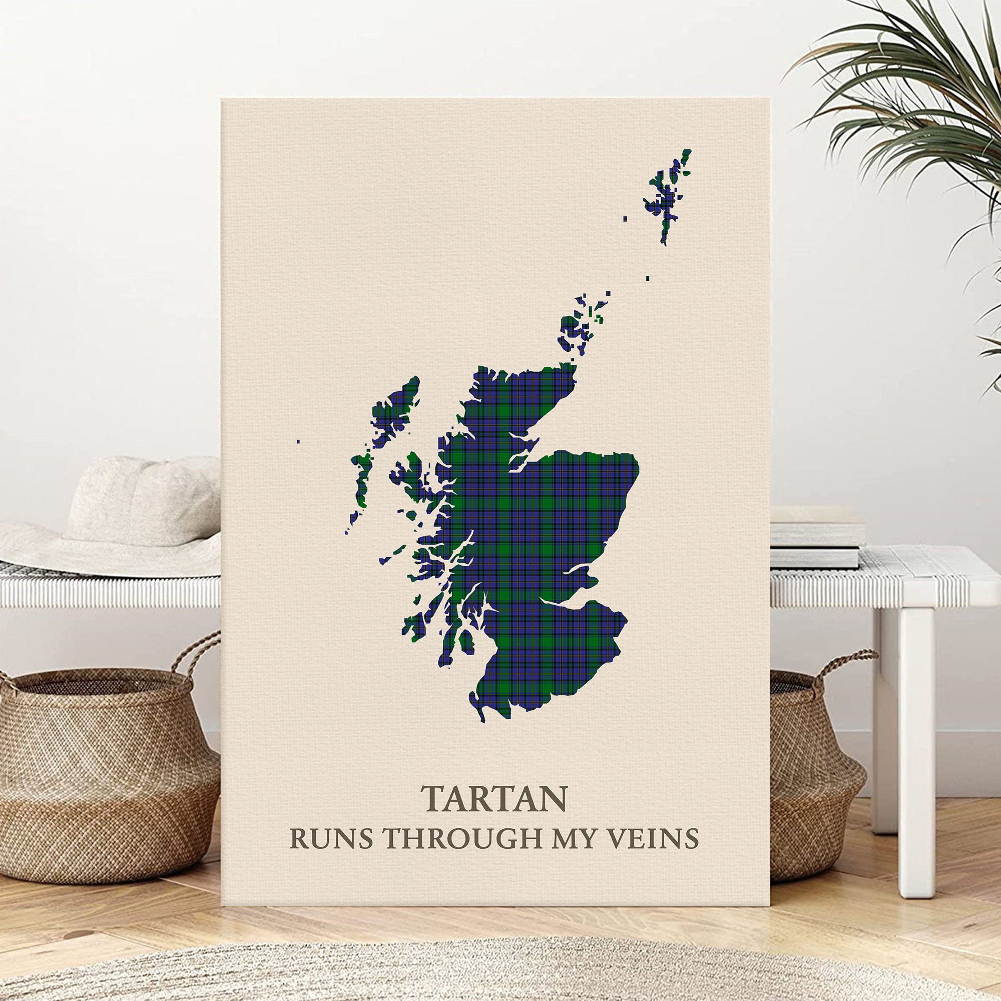 Clan Hope Tartan Scotland Map Canvas “Tartan Runs Through My Veins” Wall Art VA35