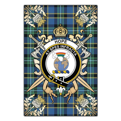Clan Hope Tartan Crest Black Garden Flag - Gold Thistle