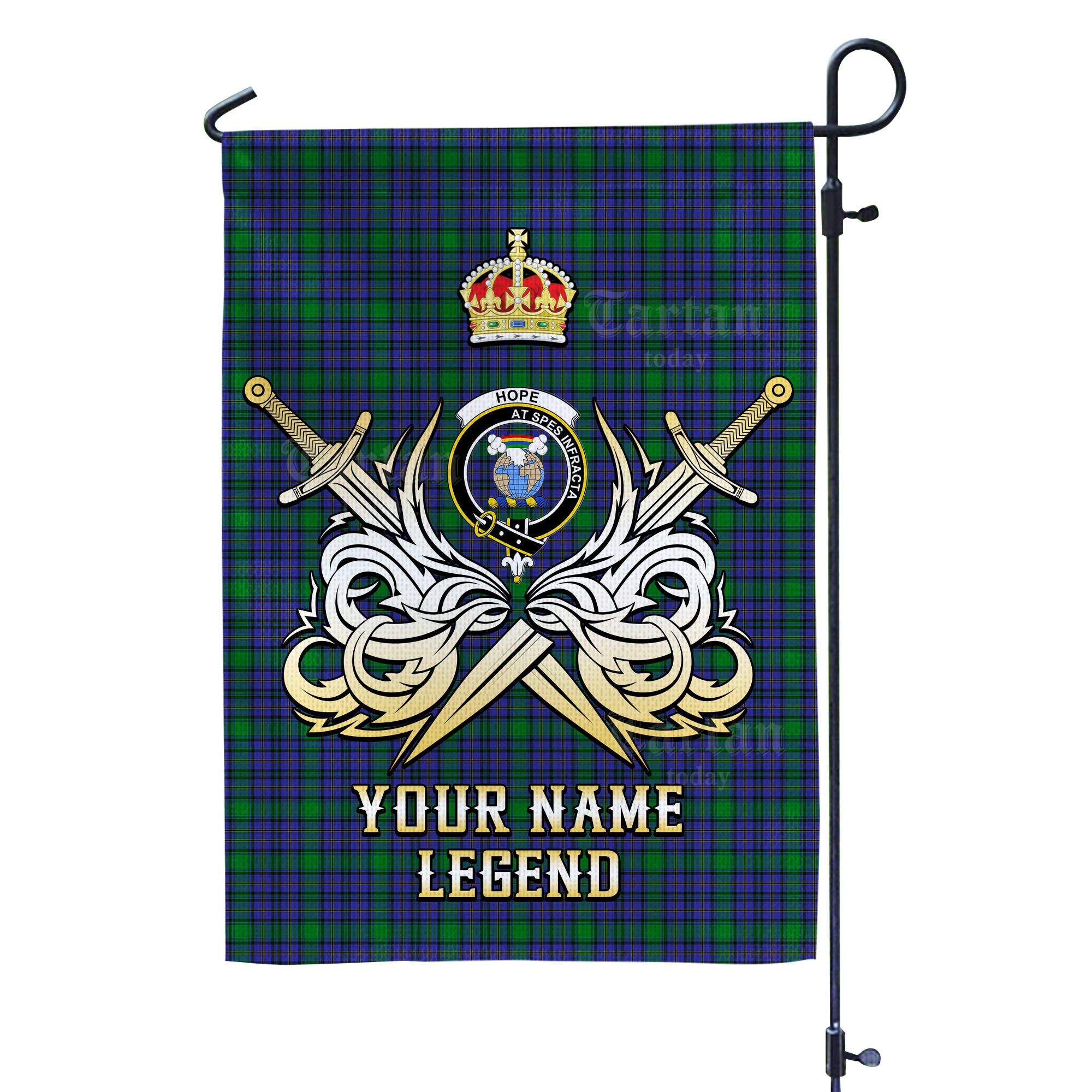 Custom Name Clan Hope Tartan Garden Flag with Clan Crest and the Golden Sword of Courageous Legacy KY99