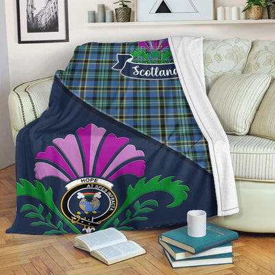 Clan Hope Tartan Crest Premium Blanket Thistle Style