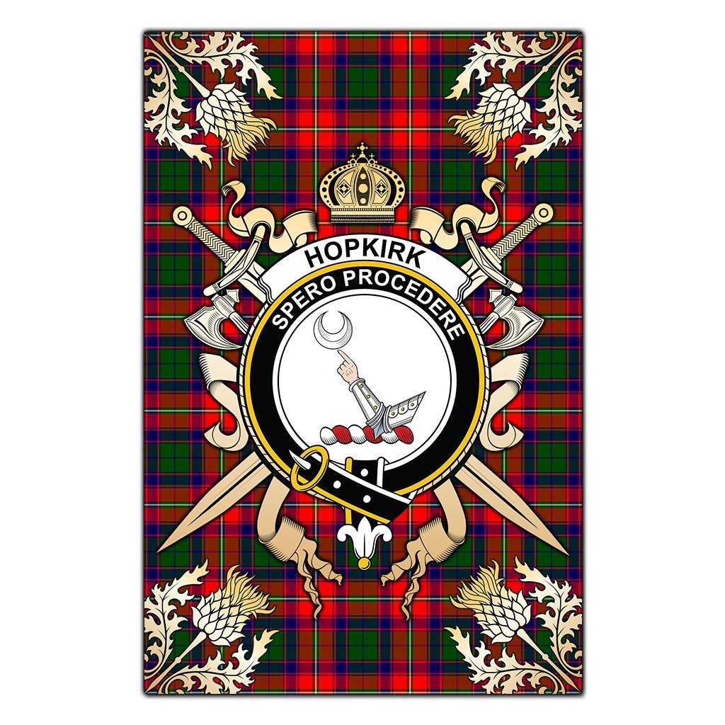 Clan Hopkirk Tartan Crest Black Garden Flag  - Gold Thistle  NO39 Clan Kirk Tartan Today   