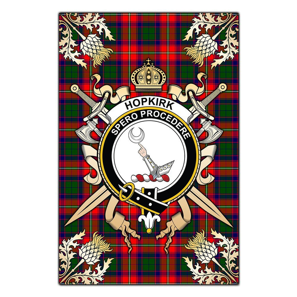 Clan Hopkirk Tartan Crest Black Garden Flag  - Gold Thistle  NO39 Clan Kirk Tartan Today   