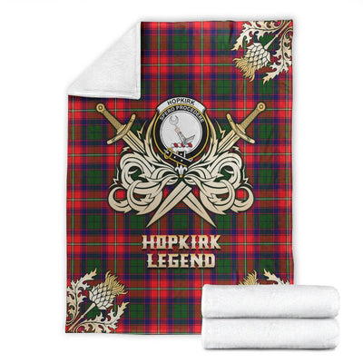 Clan Hopkirk Tartan Gold Courage Symbol Blanket