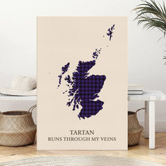 Clan Horsburgh Tartan Scotland Map Canvas “Tartan Runs Through My Veins” Wall Art LV48
