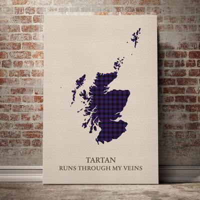 Clan Horsburgh Tartan Scotland Map Canvas “Tartan Runs Through My Veins” Wall Art LV48
