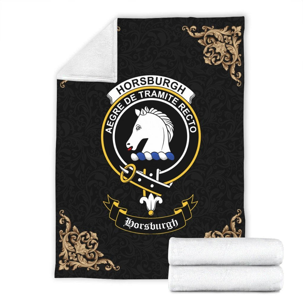 Clan Horsburgh Crest Tartan Premium Blanket Black OQ54 Clan Horsburgh Tartan Today   