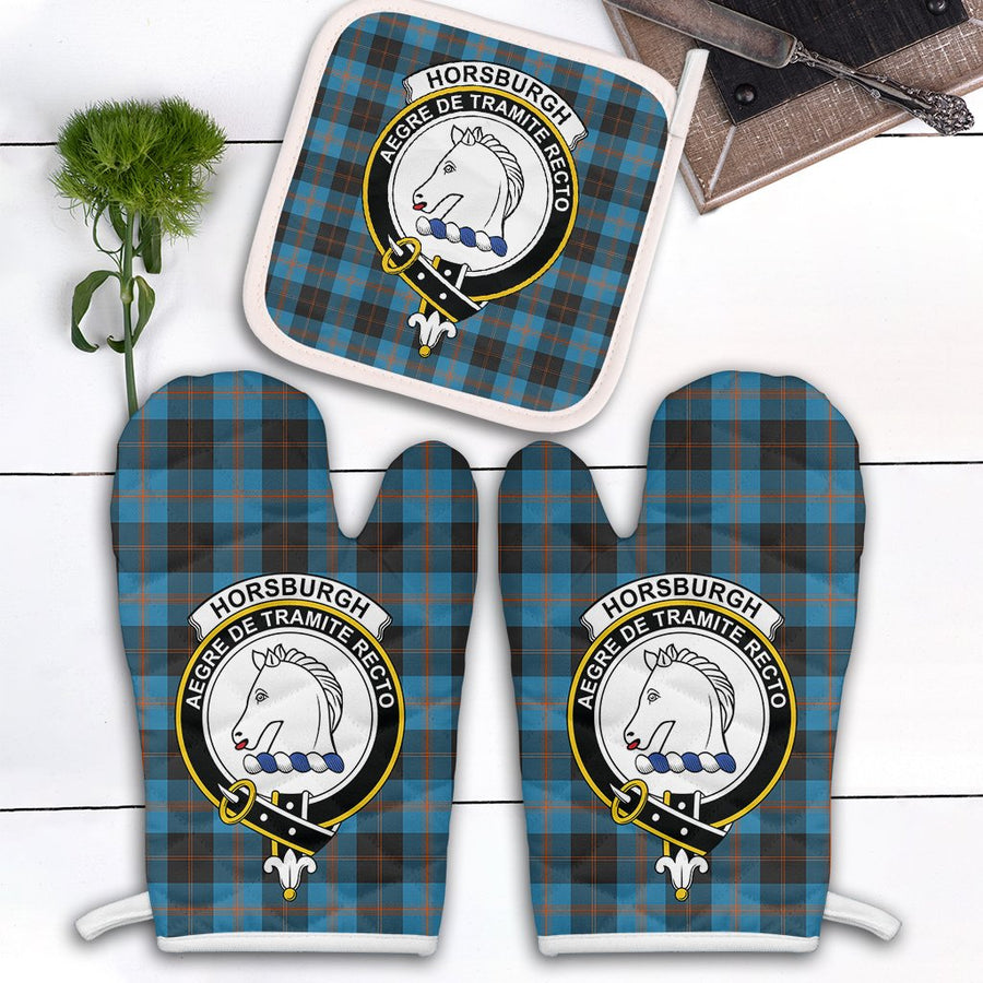 Clan Horsburgh Tartan Crest Oven Mitt And Pot Holder (2 Oven Mitts + 1 Pot Holder)