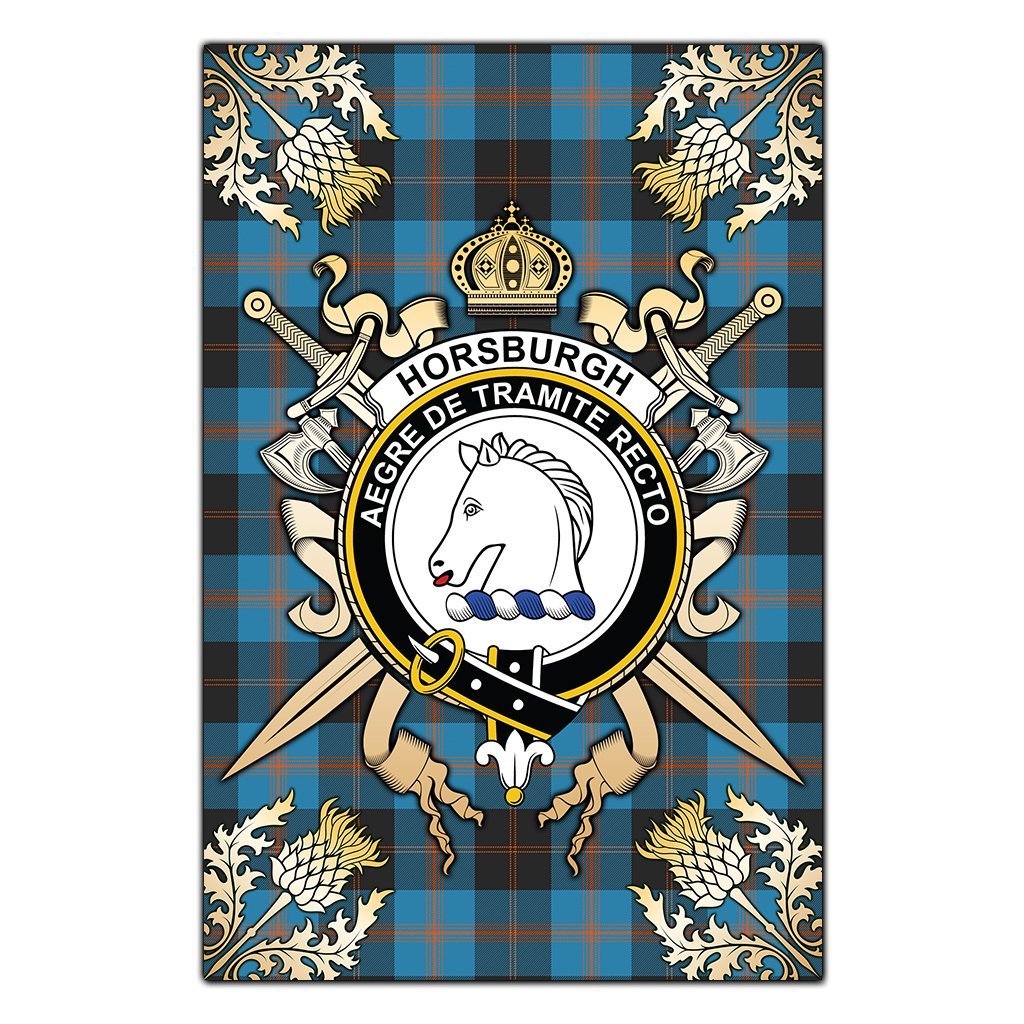 Clan Horsburgh Tartan Crest Black Garden Flag  - Gold Thistle  CL59 Clan Horsburgh Tartan Today   