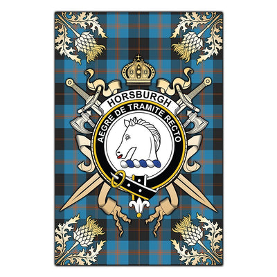 Clan Horsburgh Tartan Crest Black Garden Flag - Gold Thistle CL59
