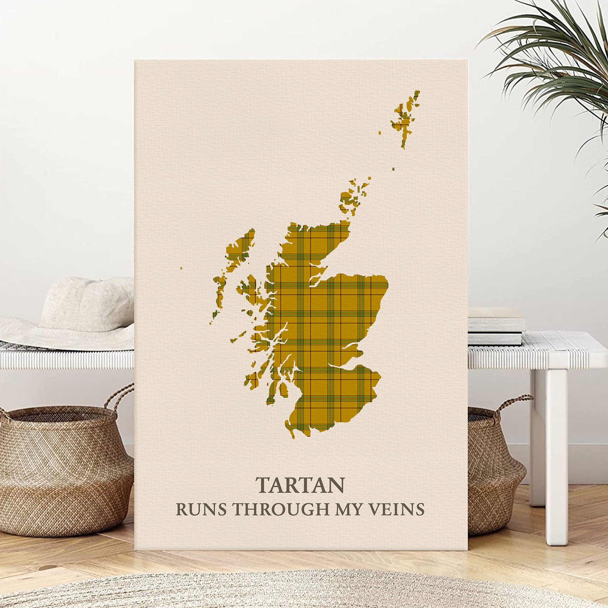 Clan Houston Tartan Scotland Map Canvas “Tartan Runs Through My Veins” Wall Art PZ63