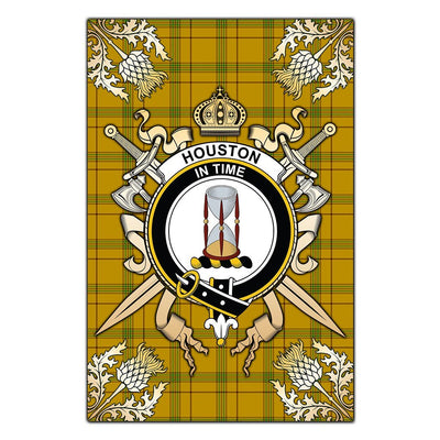 Clan Houston Tartan Crest Black Garden Flag - Gold Thistle