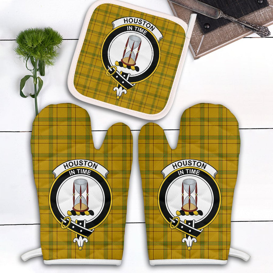 Clan Houston Tartan Crest Oven Mitt And Pot Holder (2 Oven Mitts + 1 Pot Holder)
