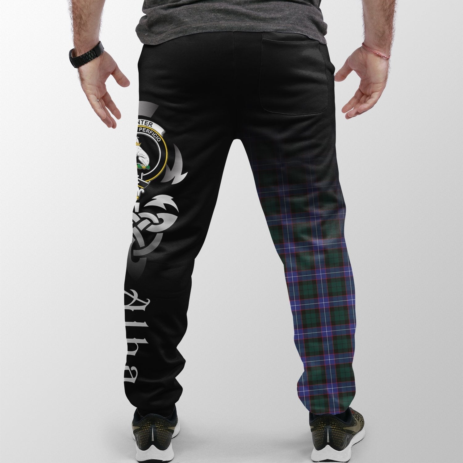 Clan Hunter Modern Tartan Crest Jogger Sweatpants  Alba Celtic Style UD30 Clan Hunter Tartan Today   