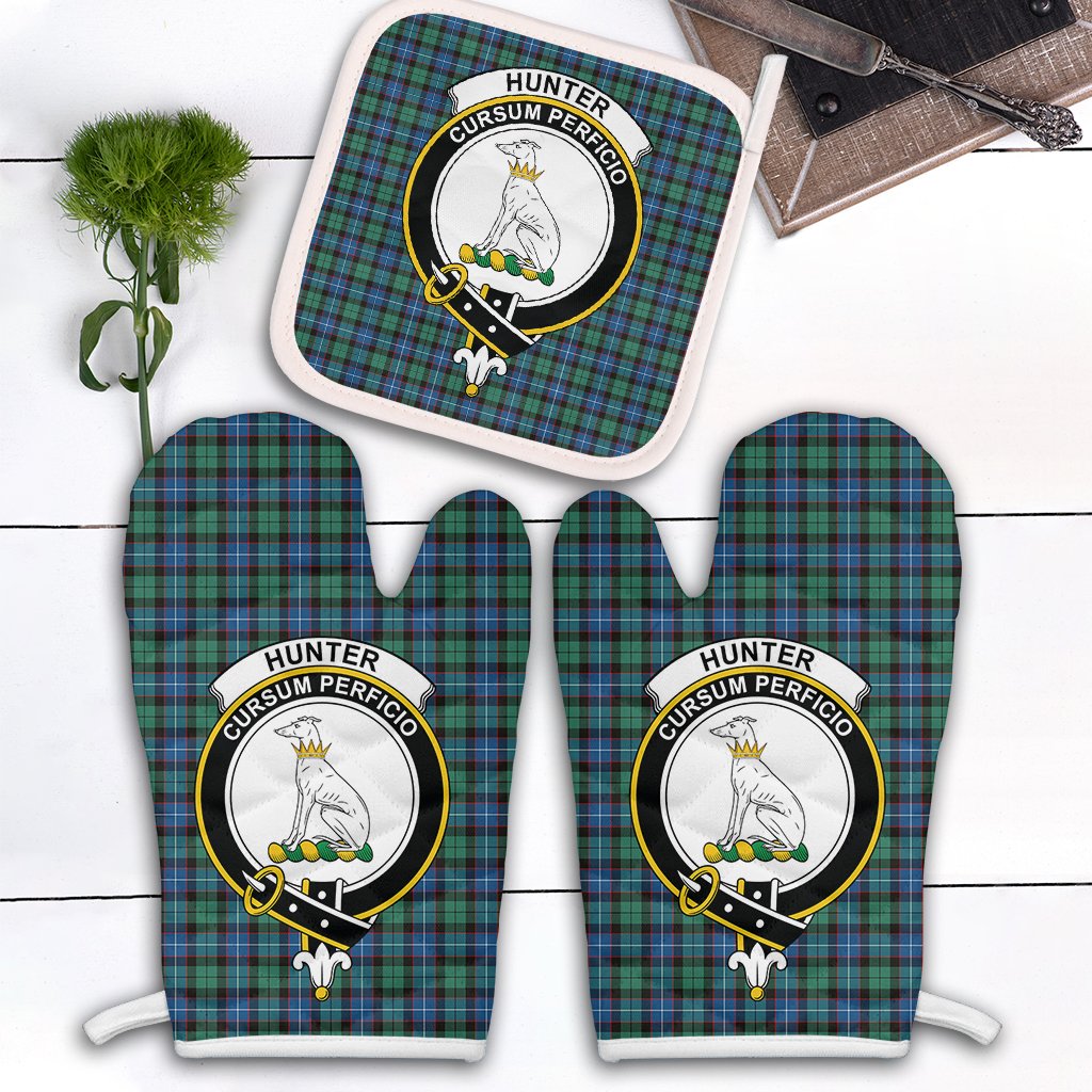 Clan Hunter Ancient Tartan Crest Oven Mitt And Pot Holder (2 Oven Mitts + 1 Pot Holder) YB15 Clan Hunter Tartan Today   