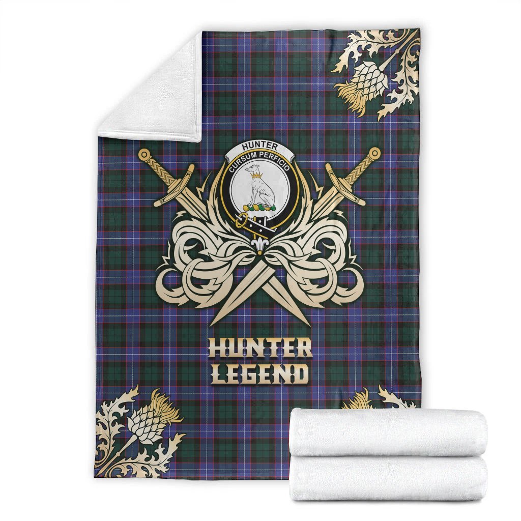Clan Hunter Modern Tartan Gold Courage Symbol Blanket QE57 Clan Hunter Tartan Today   