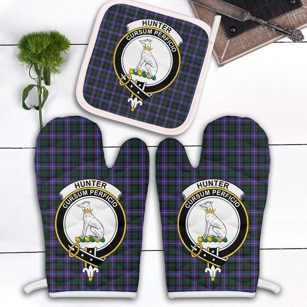 Clan Hunter Modern Tartan Crest Oven Mitt And Pot Holder (2 Oven Mitts + 1 Pot Holder) SV49 Clan Hunter Tartan Today   